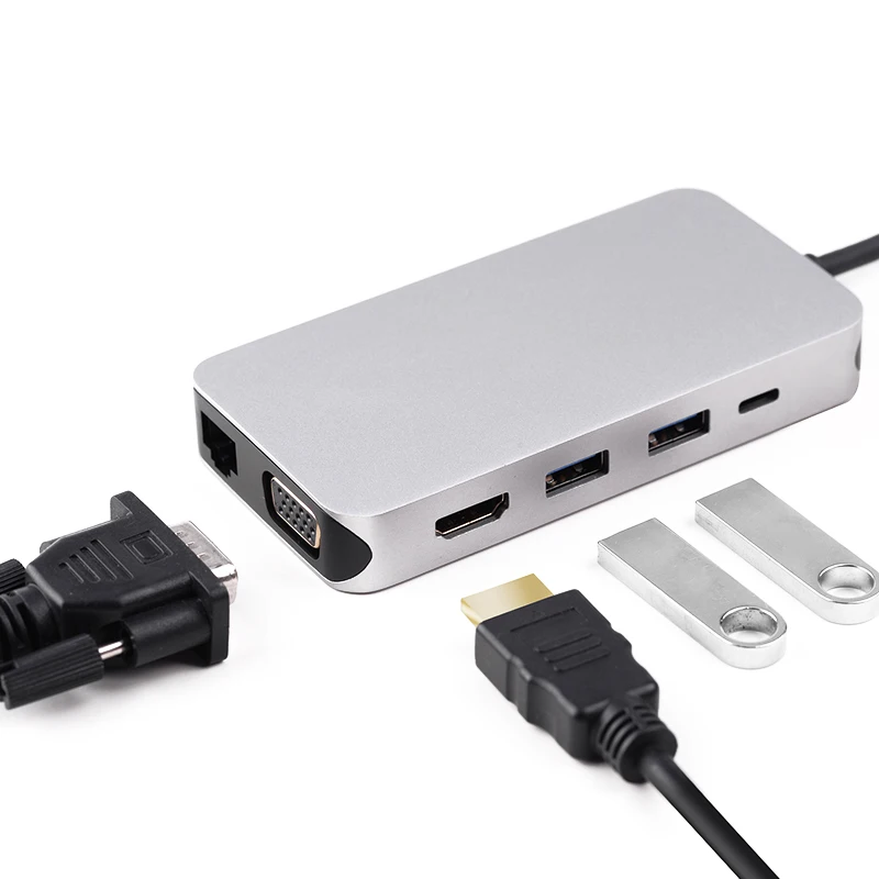 Тип-c к RJ45 VGA HDMI концентратор PD аудио адаптер конвертер для ПК компьютер DQ-Drop