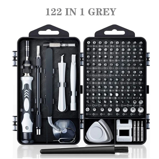 122 in 1 Screwdriver Set Precision Magnetic Screw Driver Bits Torx Hex Bit Handle Mobile Phone Repair Screwdrive Kit Hand Tools 122 in 1 Gray