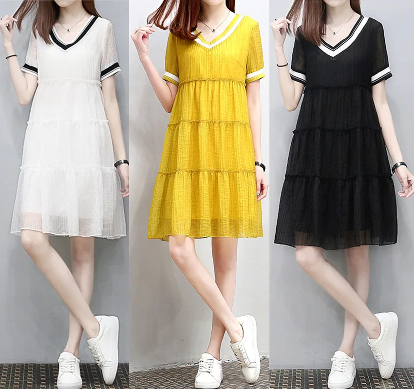 

Nursing Clothes Summer New Style Loose-Fit A- line GIRL'S Dress Pregnant Women Casual V-neck Slimming Chiffon Nursing Dress