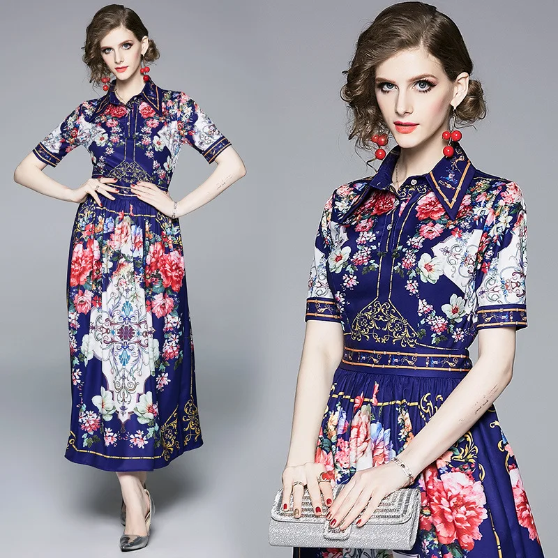 

Photo Shoot 2019 Ozhouzhan New Products Europe And America Women's Dress Waist Hugging Big Hemline Short-sleeve Dress