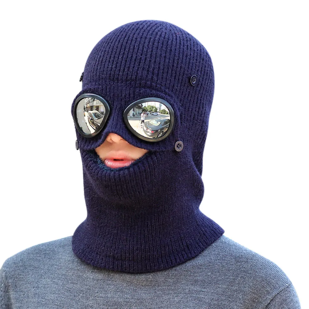 Navy blue Зимняя вязаная шапка, теплая шапка с флисовой подкладкой, кепка с черепом для мужчин и женщин, уличная Кепка для езды на велосипеде, Шерстяная кепка IK88 - Цвет: Navy blue