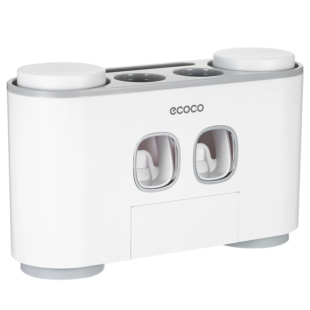 Ecoco стеллаж для хранения, новинка, настенный держатель для зубных щеток, ванная комната, стеллаж для хранения туалетных принадлежностей с 2 дозаторами для зубной пасты, 4 чашки