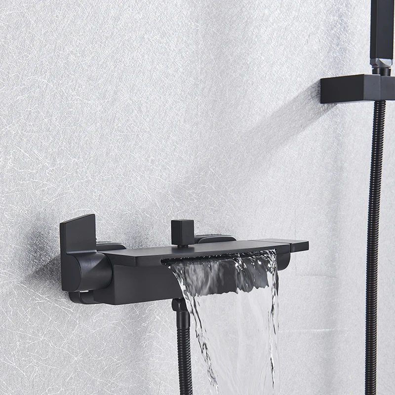 MYQualife Matte Black Bathroom Faucet 2 Function Bathtub Facuet  Wall Mounting Cold and Hot Shower Faucet Waterfall 5