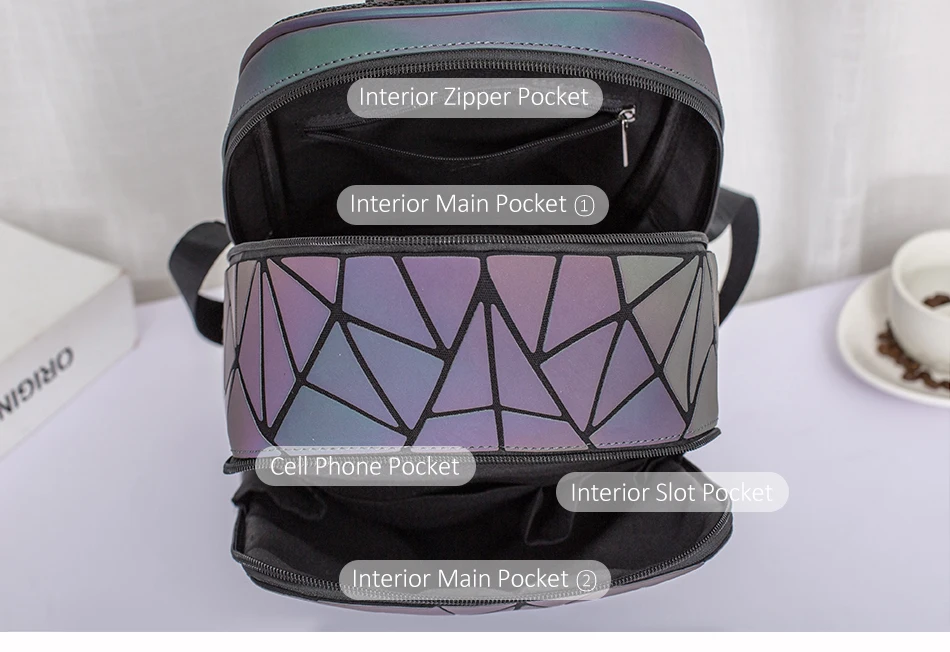 LOVEVOOK backpack for women school bags for teenagers girls bag pack foldable geometric luminous backpack holographic refretion