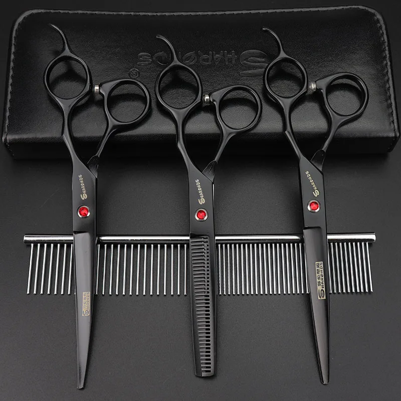 3 pcs cut thin up Черный Дракон 7,0 дюймов Профессиональные ПЭТ ножницы для стрижки собак высокое качество прямой и истончение изогнутые ножницы 4 шт./компл - Цвет: 3 pcs cut thin up