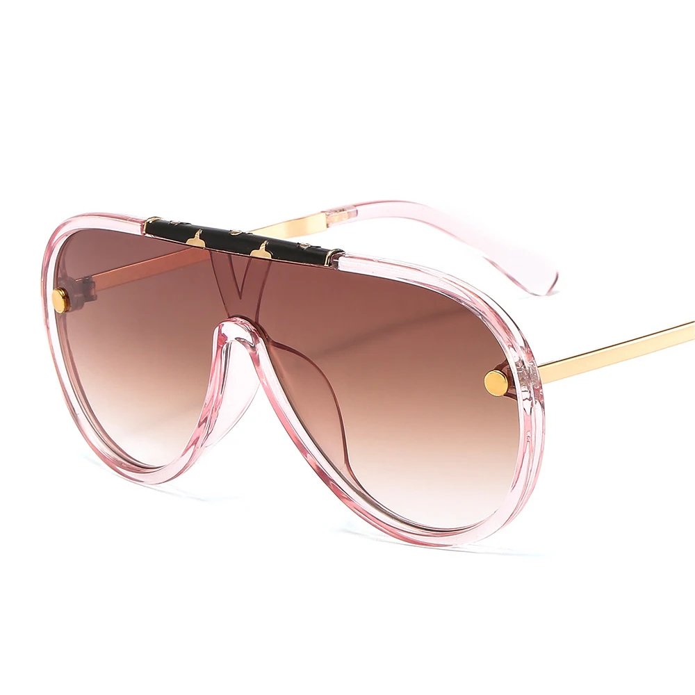 C7 ClearPink Tea Vintage Punk Rivet Goggle Sunglasses Men New Oversized One Piece Big Sun Glasses Women Hip Hop Luxury Flat Top Eyewear - Цвет линз: C7 ClearPink Tea