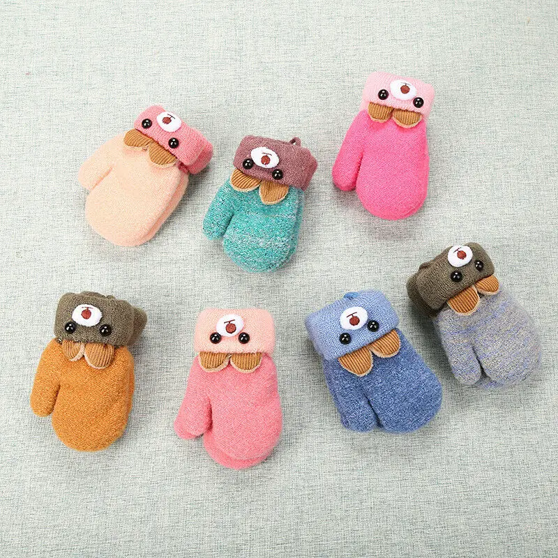 

Winter Warm Toddlers Baby Boy Girls Kids Thick Fur Cartoon Bear Gloves Mittens