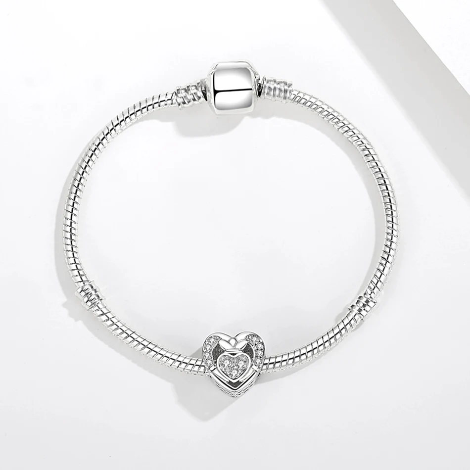 ELESHE-abalorio de corazón clásico personalizado para mujer, Cuenta de circón de plata de ley 925, compatible con pulseras originales, joyería artesanal