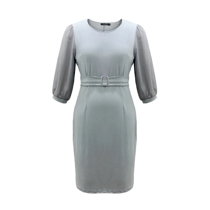 OL Jurk большой размер выдалбливают 3/4 из шифона, с объемным рукавом Vestido элегантное шикарное женское офисное платье осень 6xl платье AF650