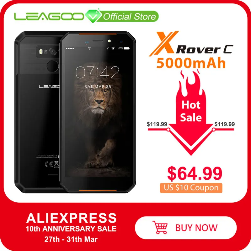 Смартфон LEAGOO X Rover C влагозащита IP68 экран 5 72 дюйма четырёхъядерный процессор MTK6739 2