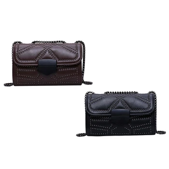 

Women Leather Crossbody Bag Black Clip Lock Buckle Wild Chain Shoulder Messenger Small Square Bag Rivet Shoulder Messenger Bag H