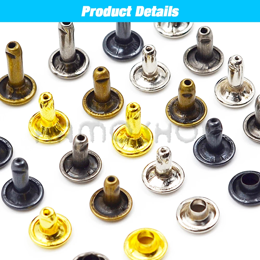 Description Picture 4 of item100Sets 5-15mm Metal Double Cap Rivets Stud Round Nail Rivet With Tool For Leathercraft Accessories Shoes Bag Belt Cloth Garment