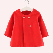 Куртки для маленьких девочек; Однотонное шерстяное пальто для девочек; детская верхняя одежда с длинными рукавами; Осенняя модная детская одежда для маленьких девочек