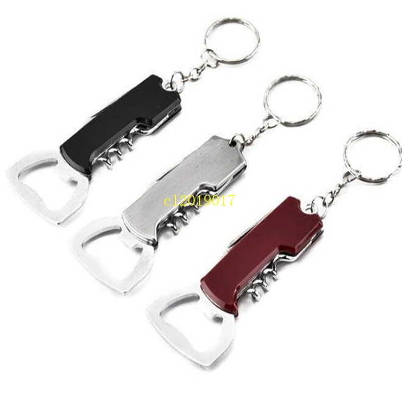 Durable Stainless Steel Keychain Corrosion-Resistant Anti Wear Keyring Red Wine Bottle Opener Key Chians For men women