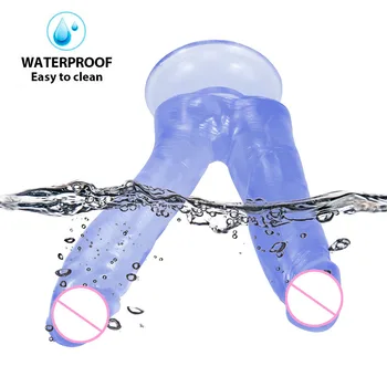 Double Penetration Dildo Sex Toys For Lesbian Couples Two Head Ended Penis Women Masturbator Soft Jelly Big Penis Strong Sucker 5