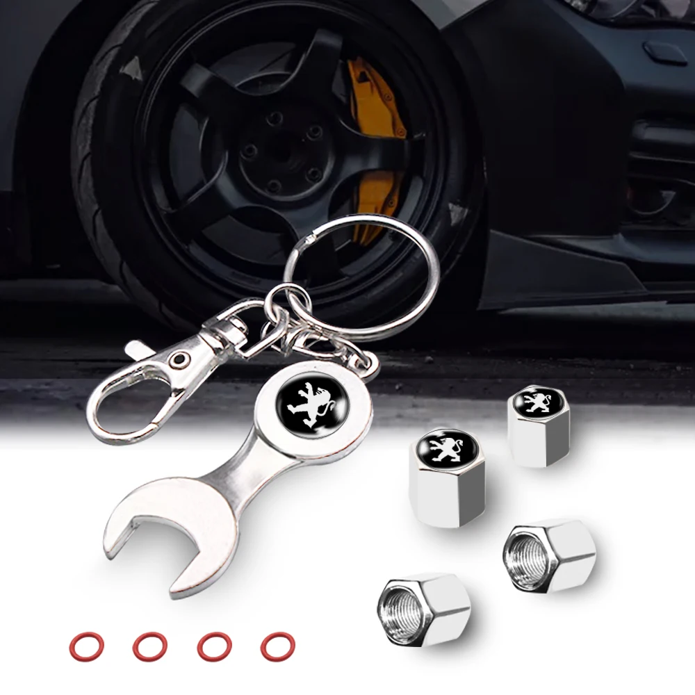 

4Pcs Car Metal Tire Valve Keychain Key Ring Car Tyre Stems Air Cover For Peugeot 206 308 307 207 208 3008 407 508 2008 RCZ Auto