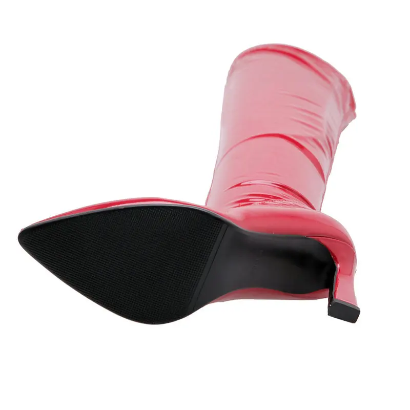 Compra Botas hasta el muslo rojas y negras de lujo de charol para mujer, botas  elásticas sexis de fiesta para mujer, Botas Largas, puntiagudas, botas  tacón fino en la tienda en línea