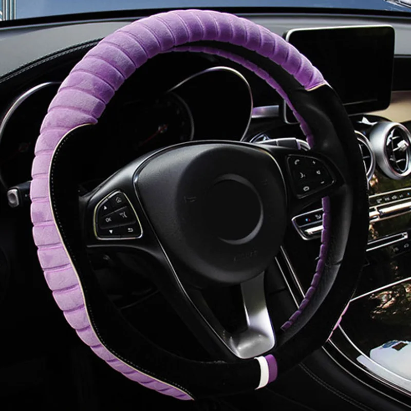 Черный/красный/серый/кофе/фиолетовый чехол рулевого колеса автомобиля для 37-38 см руль Осень Зима аксессуары для интерьера - Название цвета: Purple