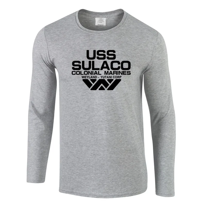 gray USS Sulaco Colonial Marines Aliens Off World осенняя одежда футболка мужская футболка с длинным рукавом для мужчин повседневные футболки - Цвет: gray