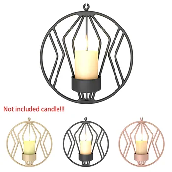 

Wall Mounted Home Decor Candlestick Iron Romantic Candle Holder 3D Ornaments Tea Light Round Hanging Modern Geometric Bar