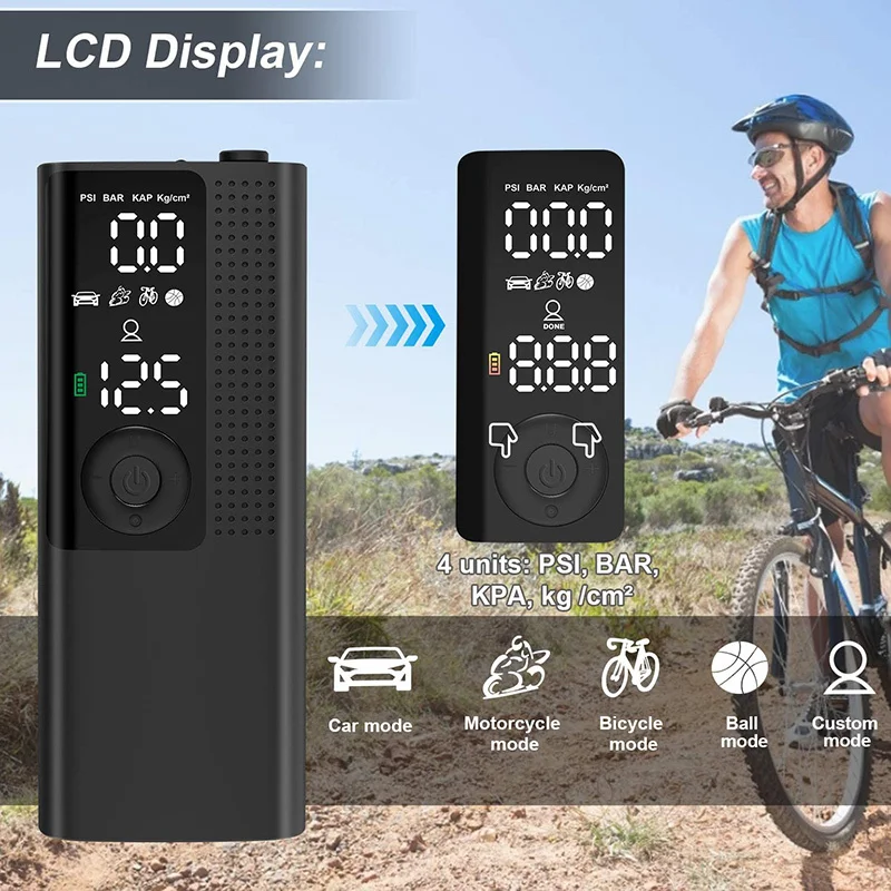 Electric vehicle air pump mini tire wireless LCD inflation portable 120psi compressor engine TPMS bicycle | Автомобили и