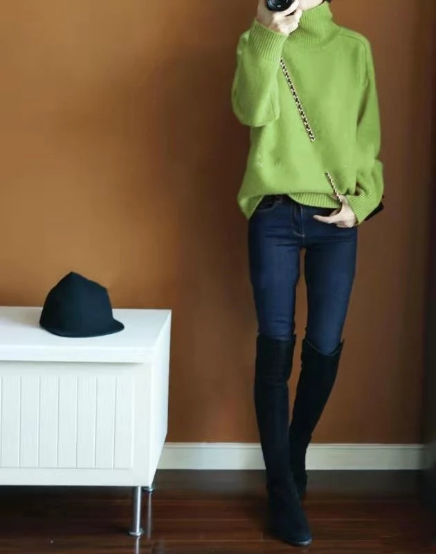 2019 new sweater women  turtleneck pullover women  Orange Cashmere sweater Fashion casual knitted sweater winter clothes women