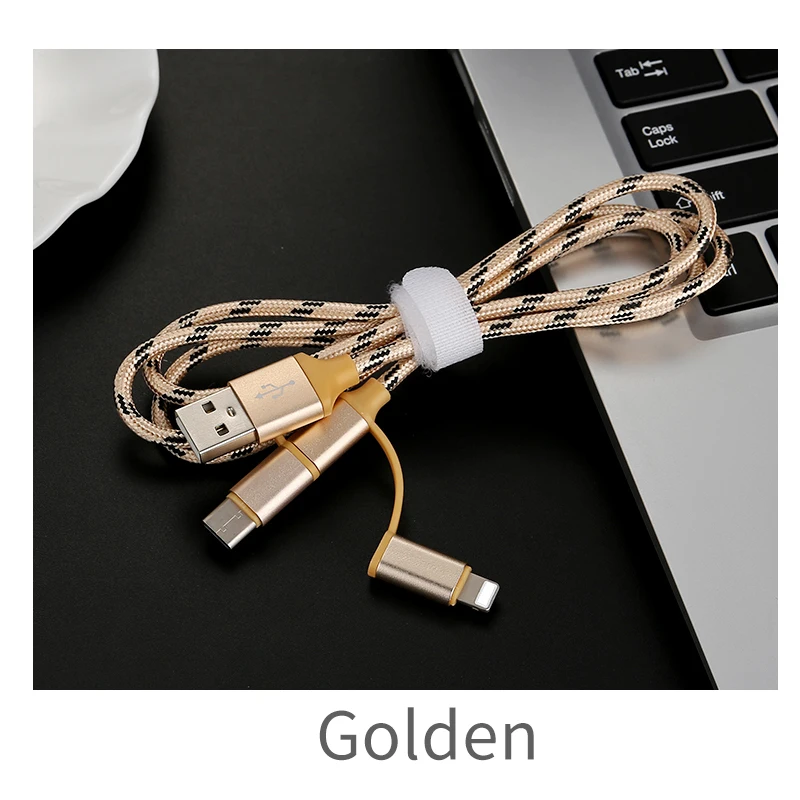 Зарядный шнур для телефона c type кабель micro usb 3 в 1 для apple iphone 7 11 pro max xr usb c кабель Быстрая Зарядка samsung кабель usb c - Цвет: Золотой