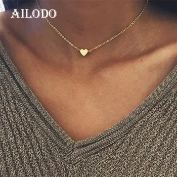

Ailodo Fashion 925 Sterling Silver Heart Pendant Necklace For Women Gold Silver Color Party Wedding Statement Necklace 20AUG32