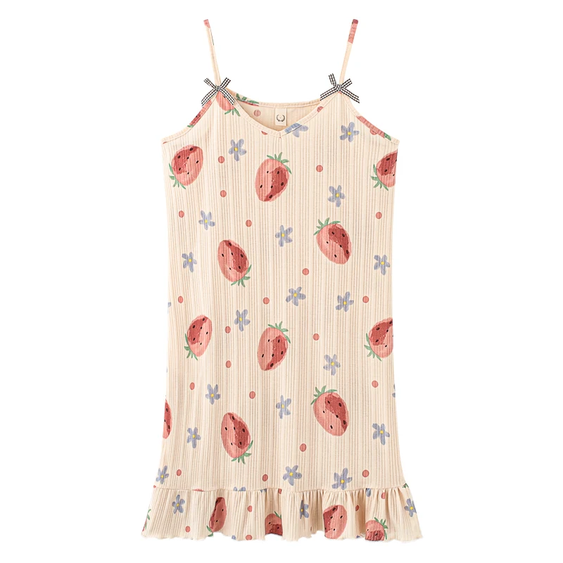 Big Yards 5XL Young Girls Cotton Nightgown Sexy Spaghetti Strap Night Dress Lady V-Neck Nighties Sleeveless Sleepwear Nightwear
