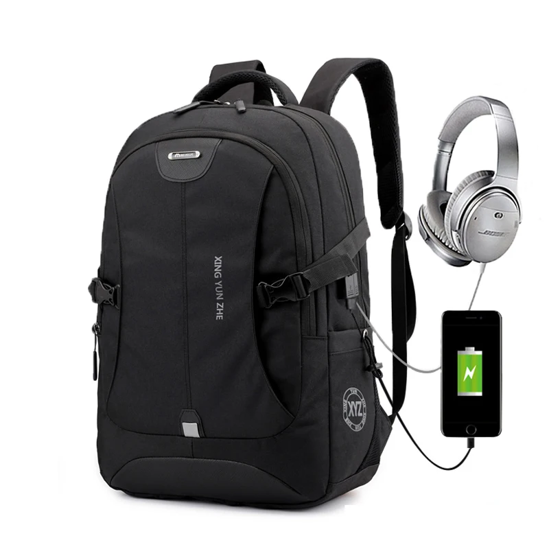 

Ikaif 2019 New Black Backpack USB Charging Plug Bag for 15 Inch Laptop Climbing Pack Travel School Backpacks with Earphone Hole