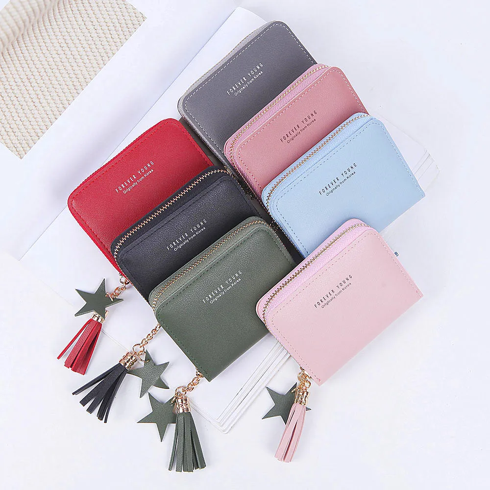 

Wallet New Korean version simple square women's wallet short zipper small coin clip tassel Mini zero wallet