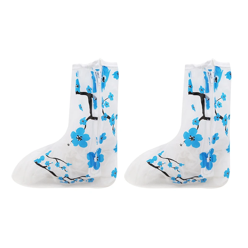 Многоразовые непромокаемые ботинки в китайском стиле; нескользящие ботинки; непромокаемые дождевики на толстой подошве; цвет синий, сливовый; галоши с цветами