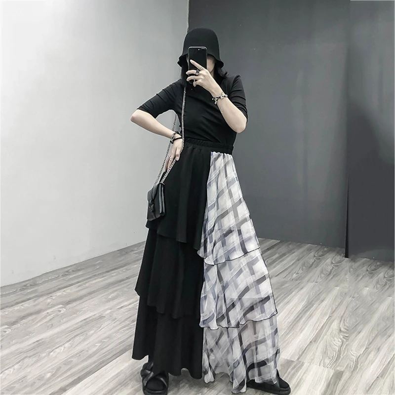 RICININA Maxi Skirts Women Long Skirt Winter Cascading Ruffle Patchwork Chiffon Skirt Women High Waist Jupe Femme