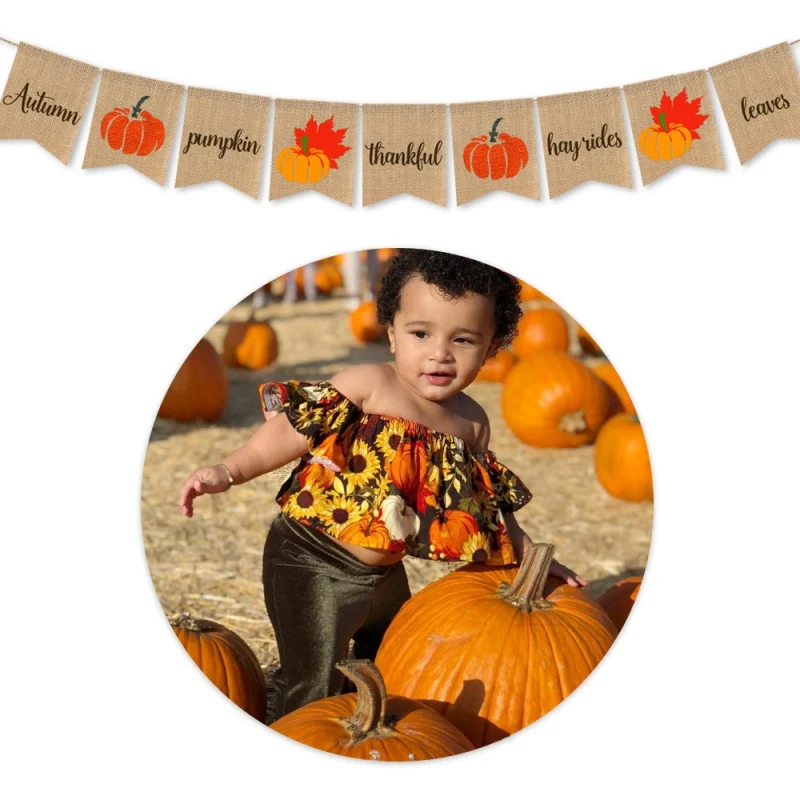 Linen Cloth Fall Harvest Thanksgiving Day Hanging Decorations Thankful Pumpkin Maple Leaves Banner Garland Party Supplies