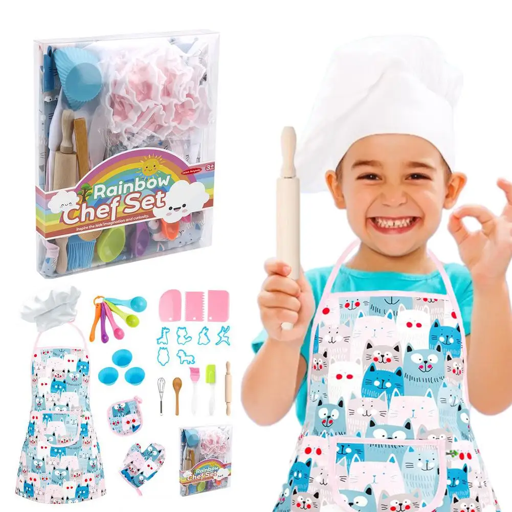 Apron and Hat Set Kids Childrens Chefs Cooking Baking UK Seller Kitchen supplies 