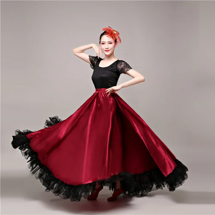 Танец фламенко юбка Золотой испанский танцевальный костюм для женщин Vestido фламенко 360-720 градусов плюс размер