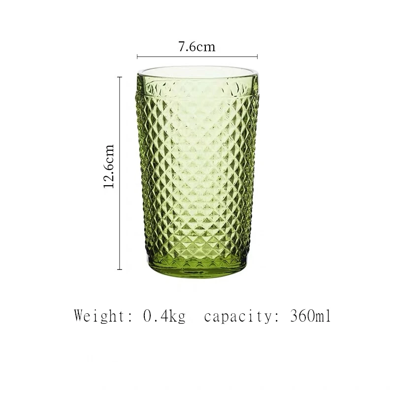 Стеклянная банка с диспенсером с алмазным тиснением призматический стакан для воды для пива, холодных напитков, чая, чашки для кухни и столовой - Цвет: Армейский зеленый