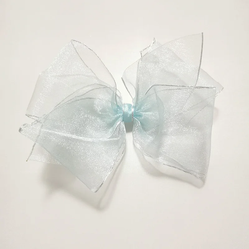 light blue 12 шт. большой бант заколка для волос для детей органза бант для волос 6 дюймов девушки Аллигатор клип прекрасные украшения для волос оптом - Цвет: light blue