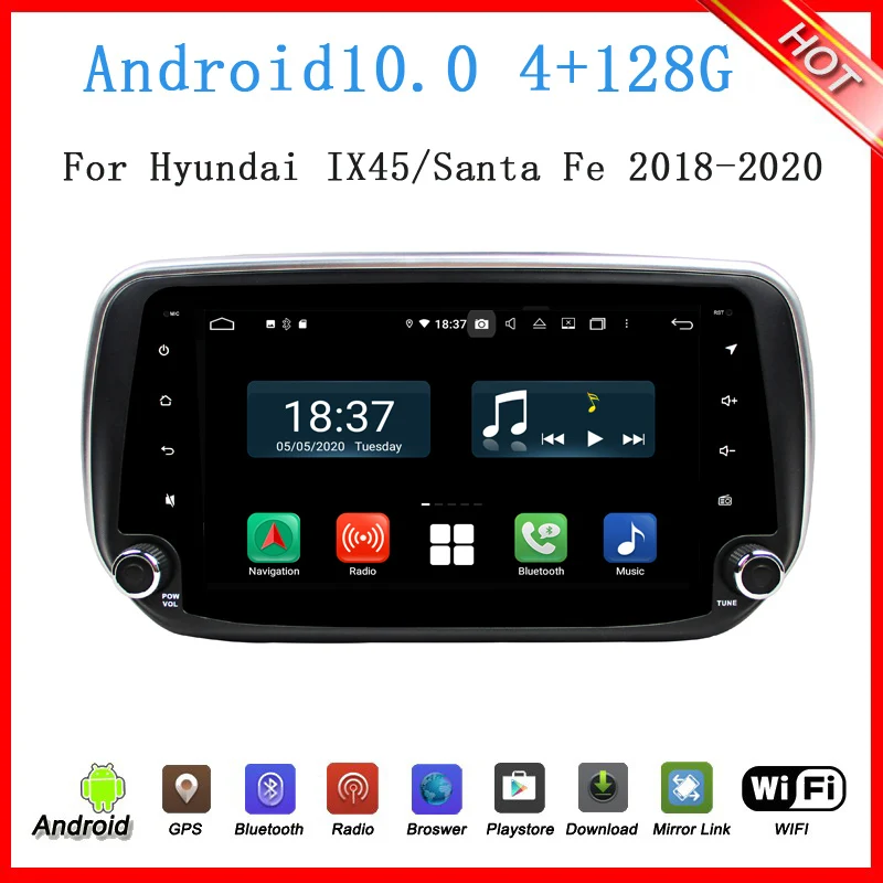 9&quot 4+128G android 10 car dvd player for Hyundai IX45 Santa Fe 2018 2019 radio gps navigation carplay auto wifi DSP | Автомобили и