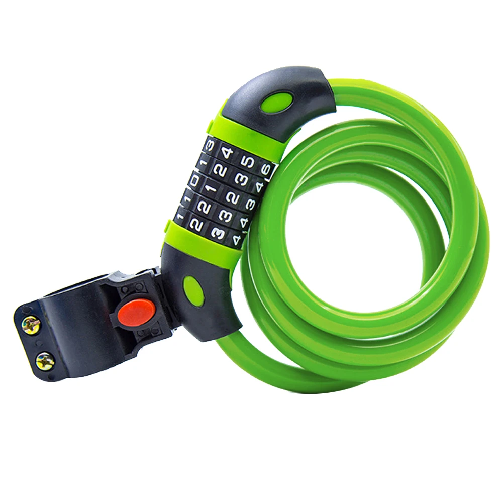 With Bracket Anti Theft Children Kids Mountain Bike 5 Numbers Fixation Bicycle Combination Lock Portable Thickened Steel Wire - Цвет: Зеленый