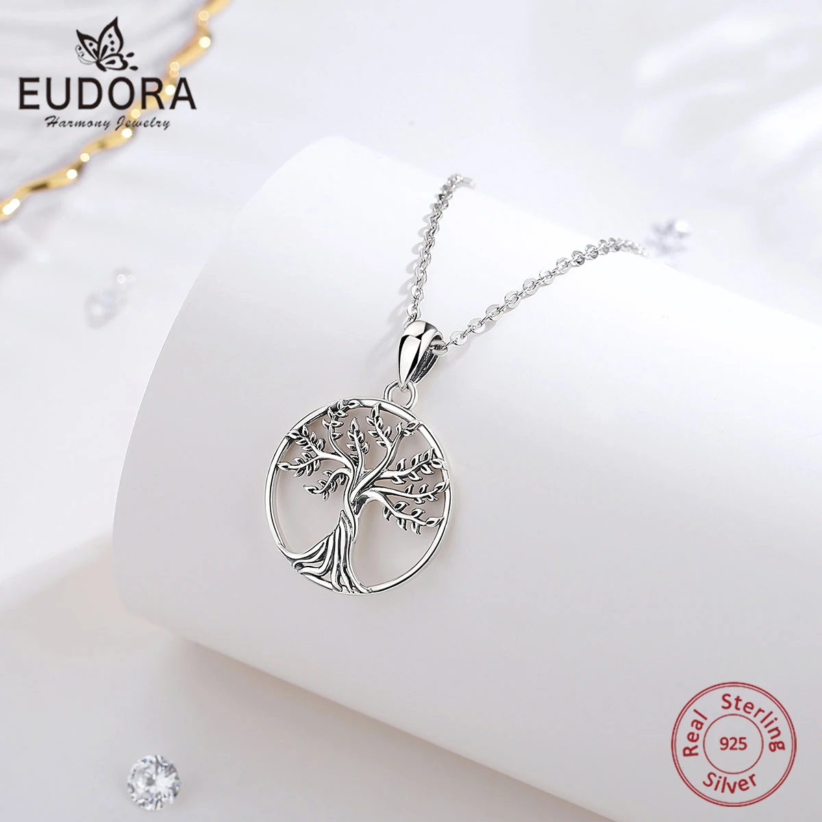 

Eudora 925 Sterling Silver Necklace Hot Tree of Life Round Pendant Necklaces Bijoux Collier Elegant Women Girl Jewelry Gifts 765