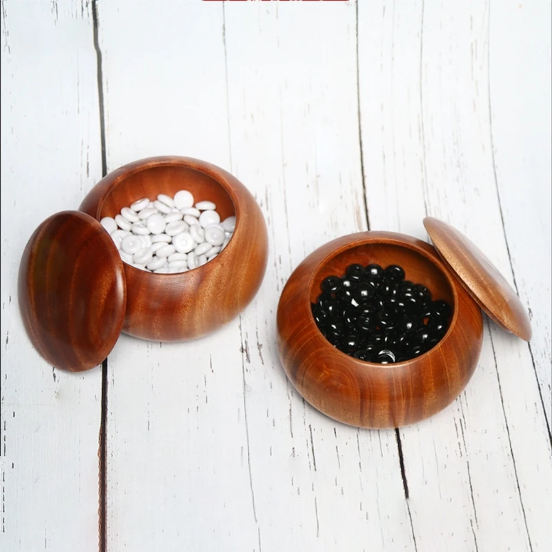 Wooden Go Cans Stones Storage Bottle Go Game Chess Bowls with Lid Weiqi Box