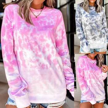 

Women Round Neck Tie-dye Printed Long-sleeved Sweatshirt