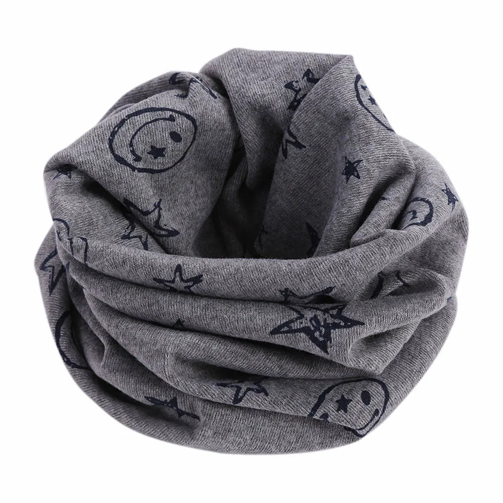 Популярный Детский шарф, шарфы, теплый шейный платок со смайликом и звездами для зимы SMR88 - Цвет: Серый