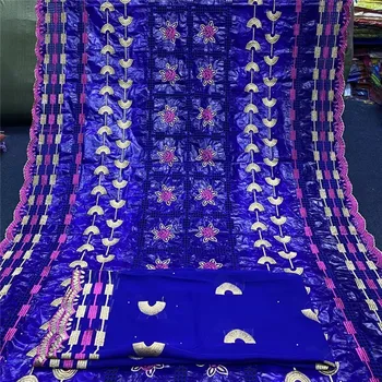 

African bazin riche fabric with brode Latest fashion embroidery lace bazin lace fabric with net lace 7 yards for dress H19-41