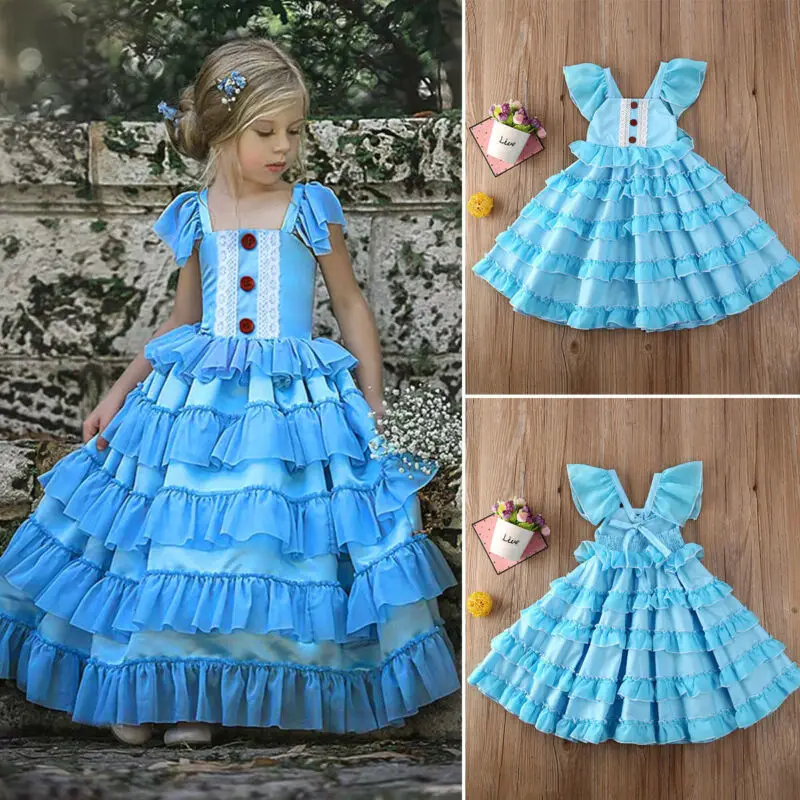 От 1 до 5 лет торжественное платье для девочек детское платье принцессы для девочек, Однотонное голубое плиссированное платье-пачка для свадебной вечеринки Одежда для девочек