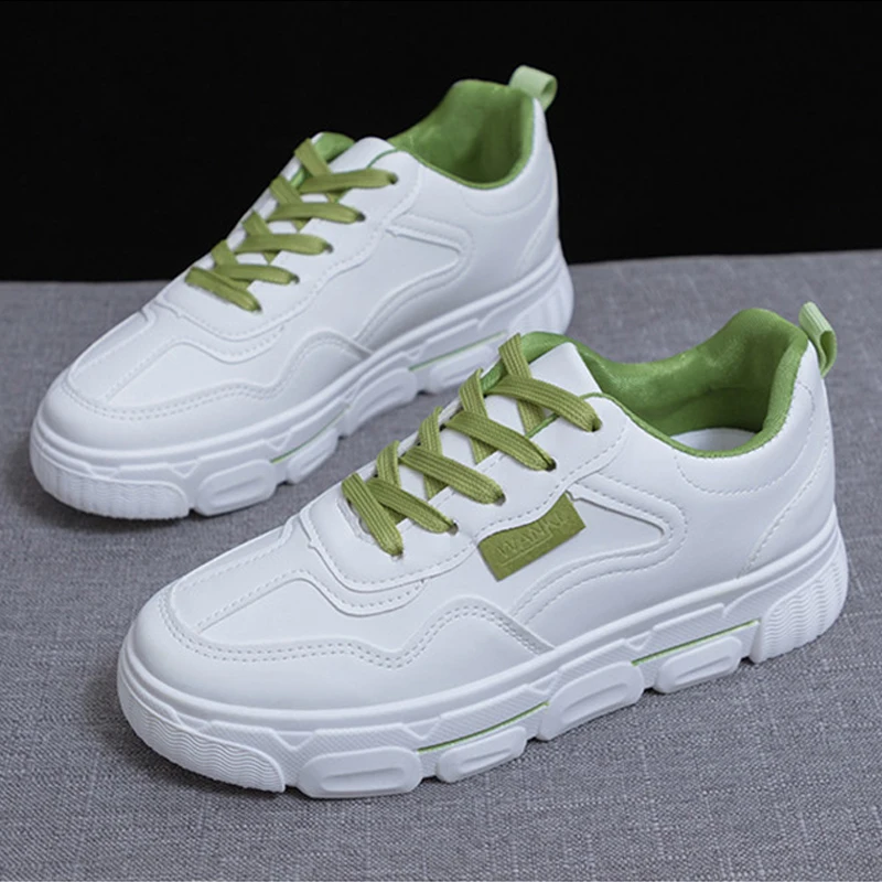 White Flat Shoes Woman 2020 Spring New Casual Lace-Up Sports Shoes Female Leisure PU Running Flats Ladies Fashion Sneakers Women