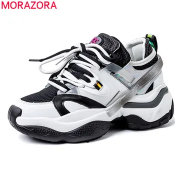 

MORAZORA 2020 genuine leather shoes women Vulcanized shoes fashion casual flat platform sneaker comfortable dad shoes ladies