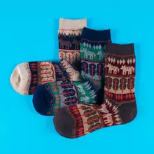 3 пары, женские этнические хлопковые носки, полосы контрастных цветов, лисичка, чулочно-носочные изделия