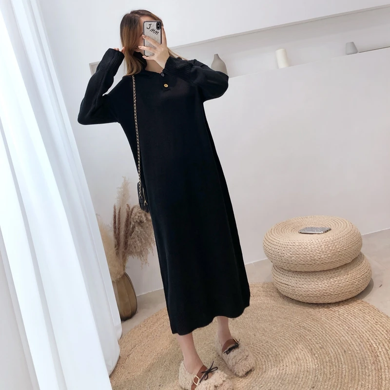 

WAVSIYIER korean style casual jumper dresses 2020 new thick knitted warm pollover winter woman sweater dress women autumn solid